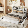 Holzbett 180x200 cm Doppelbett Funktionsbett Bettgestell mit 4 Schubladen Weiß