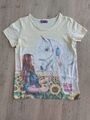 T-Shirt Mädchen 152 / 158, Miss Melody, zartgelb mit Mädchen und Pferde-Motiv