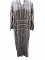 Kaftan grau blau gestreift Baumwolle Bauchtasche Kleid Abaya Kleid L XL 46 48
