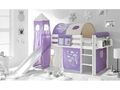 Spielbett Hochbett Kinderbett Kinder Bett mit Turm und Rutsche + Vorhang