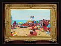 ORIGINAL Ölgemälde handgefertigt Arseni ~ ÜBERFÜLLTER STRAND 6"" X 4"" KEIN RAHMEN UK