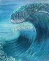 Original Tiefsee Gemälde 20x25cm schöner himmelblaue Wellen Meer Meereslandschaft Strand