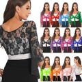 Damen durchsichtige Spitze Bolero Achselzucke Flare Netz kurz Ärmel Schnür-Cardigan Top