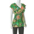 Desigual Damen Blumen Kaftan Top Krawatte Selbst Rüsche Trikot V-Neck Kurzärmlig