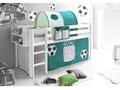 Spielbett Hochbett Kinderbett Kinder Bett Weiß 90x200 cm + Vorhang Fußball Grün