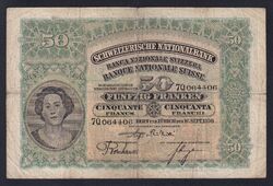 Banknote Schweiz 50 Franken 1930 P 34e BB Vf- G-03
