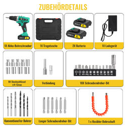 12V/18V/21V Akkuschrauber Set Akku Bohrschrauber Bohrmaschine + Akkus Ladegerät