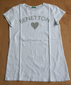 💚 Benetton  T-Shirt weiß Herz silber Glitzer Gr. 146/152 TOP!!  💚