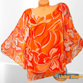 Italy Boho Zart Bluse Top Shirt Elegant Chiffon Fledermaus Ärmel Orange 38 40 42