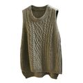 Damen Gestrickt Weste Warnweste Rippen Pullover Pulli Vintage Locker Freizeit