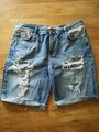 Damen Jeans Shorts, Destroyed, Used Look, blau, Festival, Hippie Gr. 42