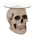 Beistelltisch Totenkopf HWC-A19, Glastisch Totenschädel, Polyresin Ø55cm natur