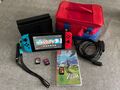 Nintendo Switch Konsole Neon-Rot/Neon-Blau mit 9 Spielen, SD-Card & Tasche