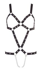 Riemenbody mit Ketten Schwarz sexy Bondage Riemen Harness Body Dessous Ouvert