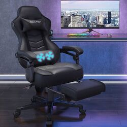 Massage Gaming Stuhl Schreibtischstuhl Drehstuhl Chefsessel Bürostuhl 150Kg DEErgonomisch✔ Höhenverstellbar✔Fußstütze✔Massage Kissen✔