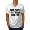 Wellcoda High-Five Gesichtstisch Herren V-Ausschnitt T-Shirt, lustiges Grafikdesign T-Shirt