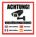 1-50x ACHTUNG Videoüberwachung Aufkleber Hinweis Warnaufkleber Kamera 4 Sprachen