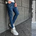 4035 Blaue Jeans Herren Junge Skinny Bikerjeans Jogg Cargo Kette Stretch