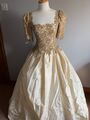 Schönes Vintage Helena Marina Elfenbeinseide Hochzeitskleid mit Kaffeesitze Gr. 12