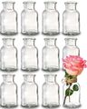 12 Mini Glasvasen 10cm Deko Blumen Vase Flasche Hochzeit klein Väschen Set Rund