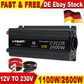 1100W 2600W Spannungswandler dc 12V ac 230V Wechselrichter Inverter USB Solar