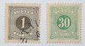 Schweden 1874. Portomarken Mi Nr. 1 A* 1 Öre schwarz, 8 A* 30 Ö grün. Sehr gut  