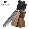 Damascus 73- japanischer Damaszener Stahl Messer-Set 7tlg.+Wetzstahl+ Holzblock