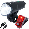 bemiX Akku Fahrradlicht Set 60 Lux Osram LED StVZO USB LED Fahrradbeleuchtung