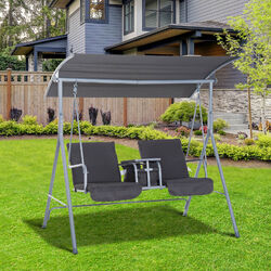 Outsunny Hollywoodschaukel Gartenschaukel 2-Sitzer mit Sonnendach Beige/Grau