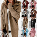 Damen Winter Warm Lange Strickjacke Mantel mit Kapuze Langarm Cardigan Outwear
