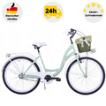 Fahrrad Damen 28 Zoll Damenrad mit Korb LED Licht Retro Grün Citybike Metallkorb