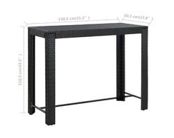 Garten Stehtisch Bartisch Polyrattan Schwarz 140x60x110cm 6 Personen