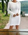 Minikleid Mini Strick-Optik Pulli-Kleid Flauschig Rundhalsausschnitt Weiß XS-L