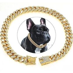 Hundehalsband Hundekette Halsband Luxus Strass Gold Metall Haustier Schmuck
