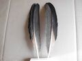 2  schwarz-bunte Pfauenfedern, Hutfedern, 37 cm  lang