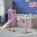 Hochbett Spielbett Kinderbett mit Rutsche Turm Vorhang pink 90x200 Jugendbett