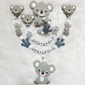Koala silikon Set Schnullerkette mit Name für Jungen und Mädchen | grau farbe