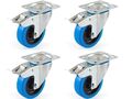 Set 4 Lenkrollen mit Bremse Blue Wheel Transport Industrie Rolle Rollensatz