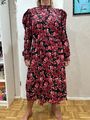 Damen Kleid Blumenkleid romantisch Gr. 50 schwarz rot Blumen Puffärmel...