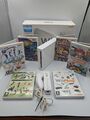 Nintendo Wii weißes Konsolenpaket + 6 Spiele + Zubehör verpackt
