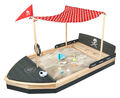 Sandkasten Piratenschiff aus Holz Boot Sandkiste Sandbox mit Sonnensegel 2m lang