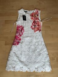Wunderschönes APART Etui Kleid Spitze Gr. 38 Weiß-Rot mit Unterkleid - NEU
