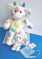 Build A Bear Pastellspritzer Kuh & Minibohne brandneu mit Etikett Plüsch & Carrie Tasche 