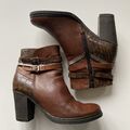 Marco Tozzi braune Damen-Stiefeletten aus Leder mit Reißverschluss und Schnalle Blockabsatz Größe UK3 EU36