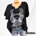 Italy Damen Shirt Oversized kurzarm T-Shirt  Adler Cotton Schwarz 40 42 44 NEU