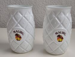 Malibu Ananasglas Weiß 2er-Set, Rum- und Cocktailgläser in Ananasform Glas 