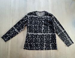 Graues und schwarzes Vintage-Marimekko-Top, langärmeliges T-Shirt mit...