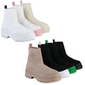 Damen Plateau Boots Stiefeletten Strick Profil-Sohle 838150 Schuhe