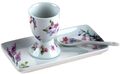 3-teiliges Eierbecher Löffel Tablett Set - Blumendesign - Geschenkverpackung