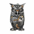 Casablanca by Gilde Poly Skulptur Steampunk Owl Eule Figur Silber Kupfer H 21 cm